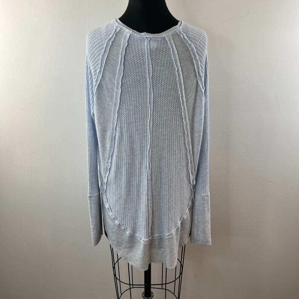We The Free People Blue Catalina Top Thermal Waffle Knit Ruffled Hem Sz S Small - Picture 8 of 10